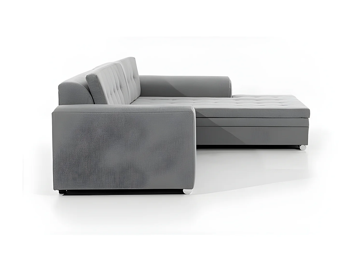 Canapé d'angle droit convertible 4 places tissu et simili beige Looka 295cm