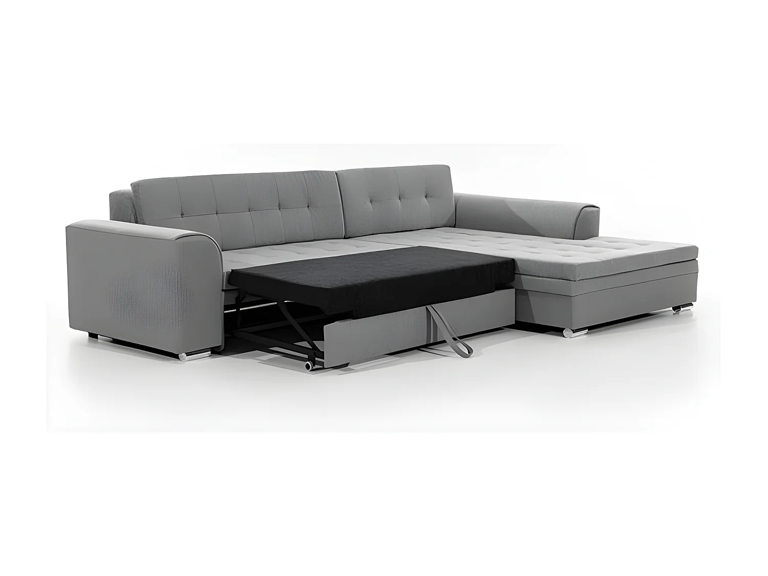 Canapé d'angle droit convertible 4 places tissu et simili beige Looka 295cm