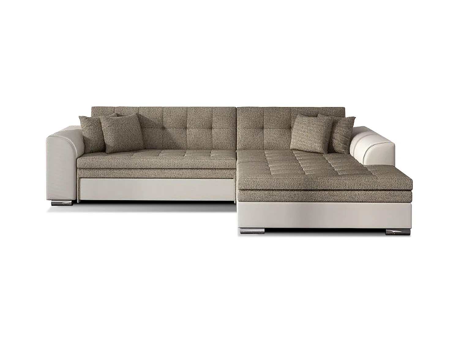 Canapé d'angle droit convertible 4 places tissu et simili beige Looka 295cm