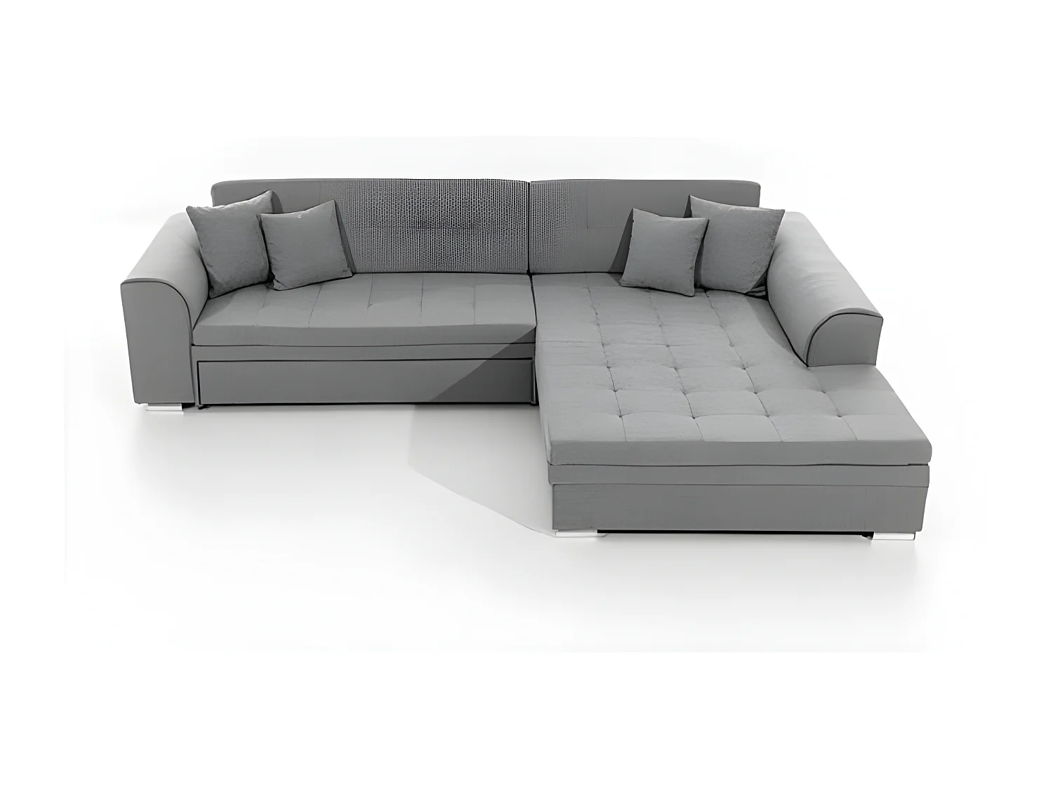 Canapé d'angle droit convertible 4 places tissu et simili beige Looka 295cm