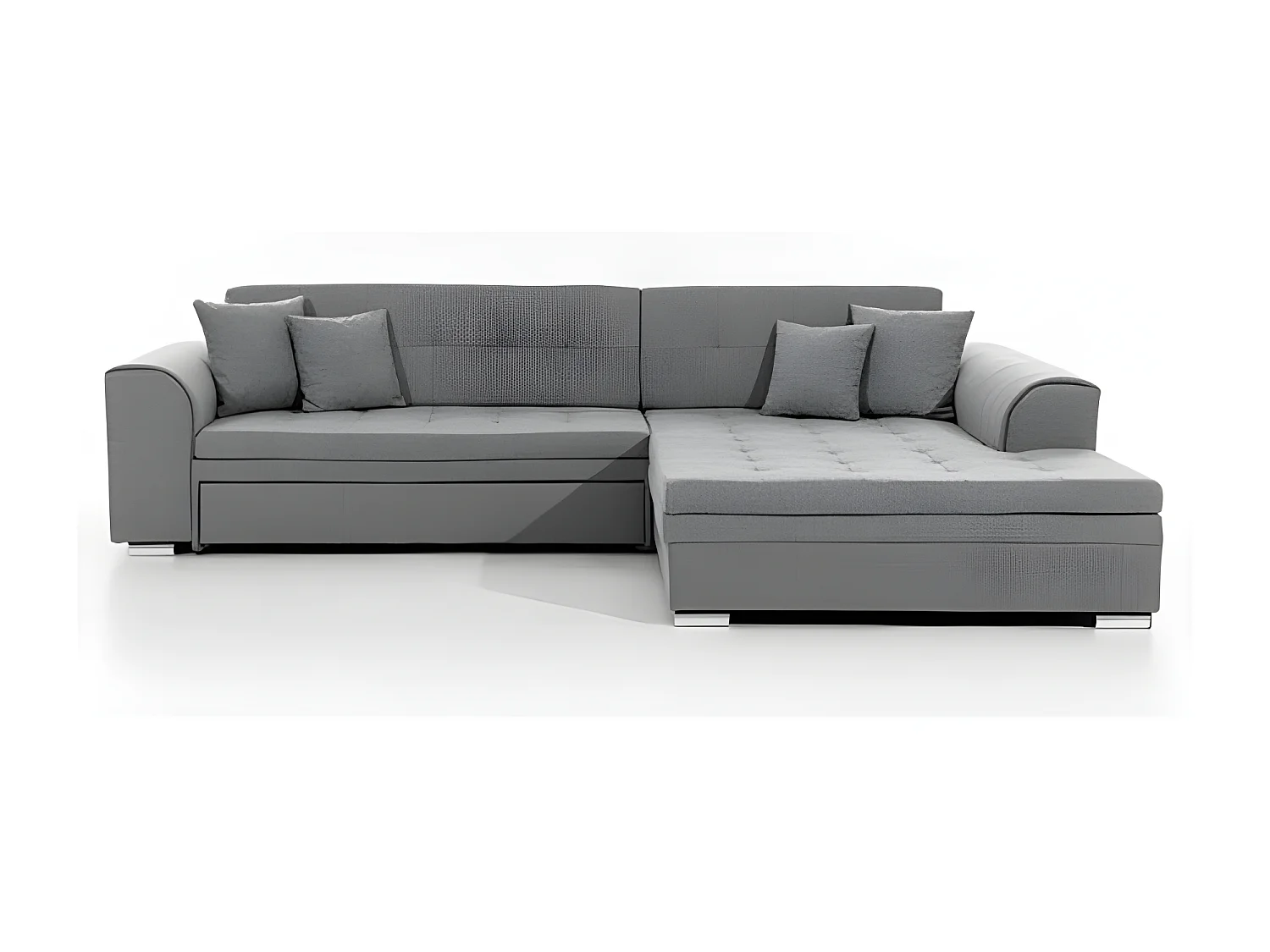 Canapé d'angle droit convertible 4 places tissu et simili beige Looka 295cm