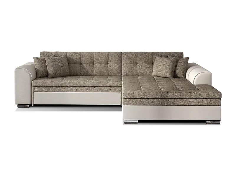 Canapé d'angle droit convertible 4 places tissu et simili beige Looka 295cm