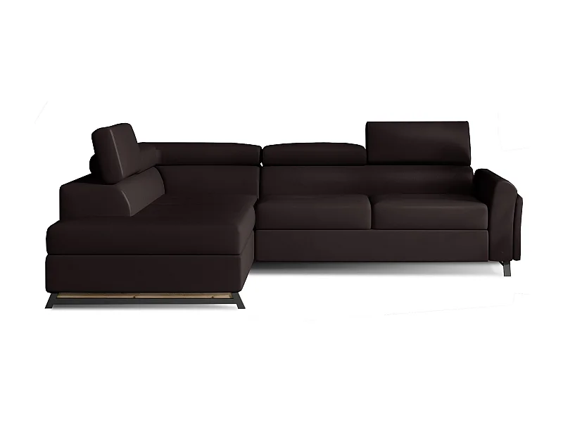 Canapé angle gauche convertible simili cuir marron avec têtières réglables Nikos 265cm