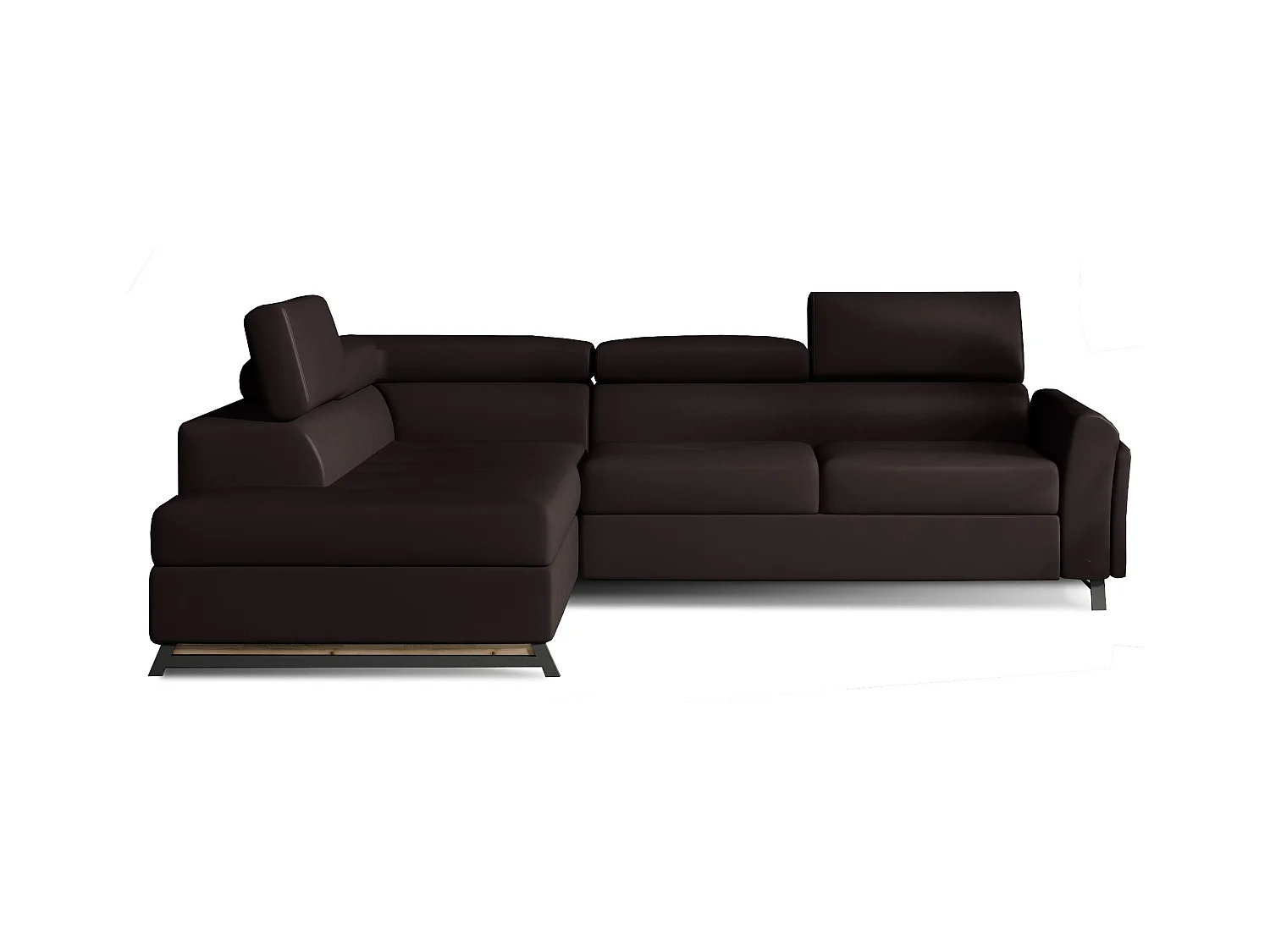 Canapé angle gauche convertible simili cuir marron avec têtières réglables Nikos 265cm