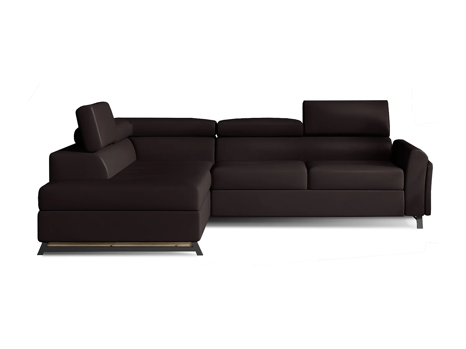 Canapé angle gauche convertible simili cuir marron avec têtières réglables Nikos 265cm