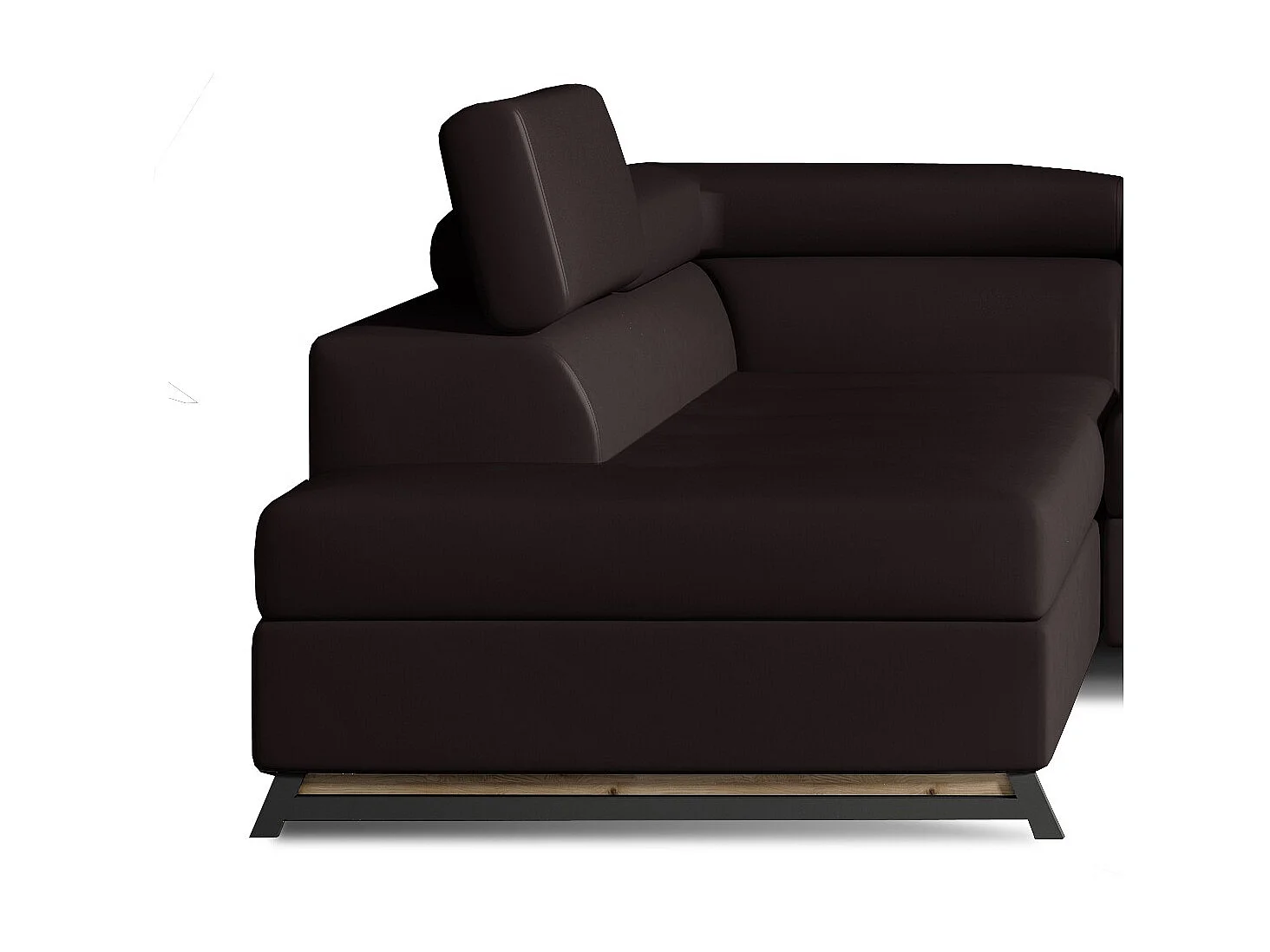 Canapé angle gauche convertible simili cuir marron avec têtières réglables Nikos 265cm