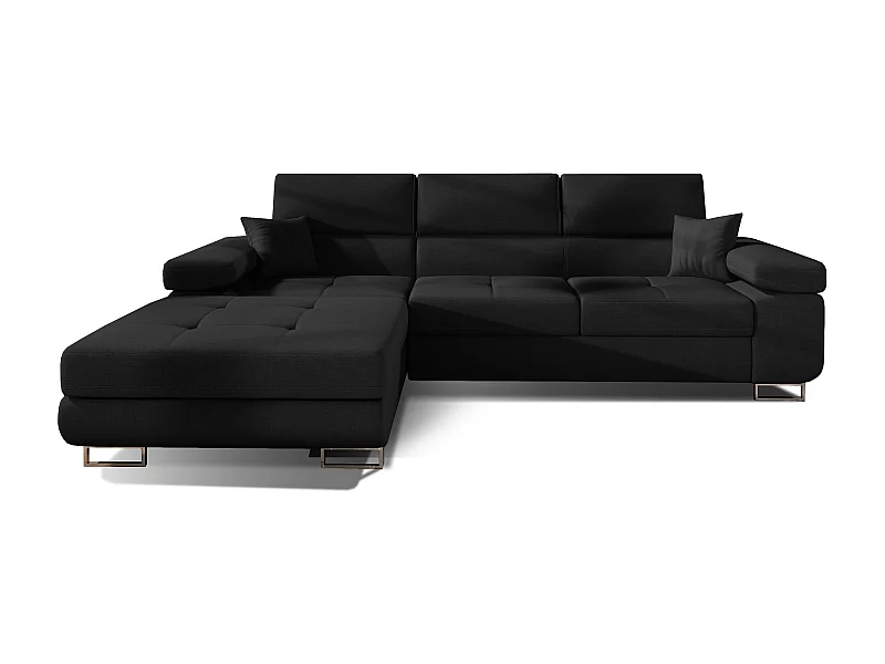 Canapé convertible d'angle gauche tissu noir avec rangement Wile 280cm