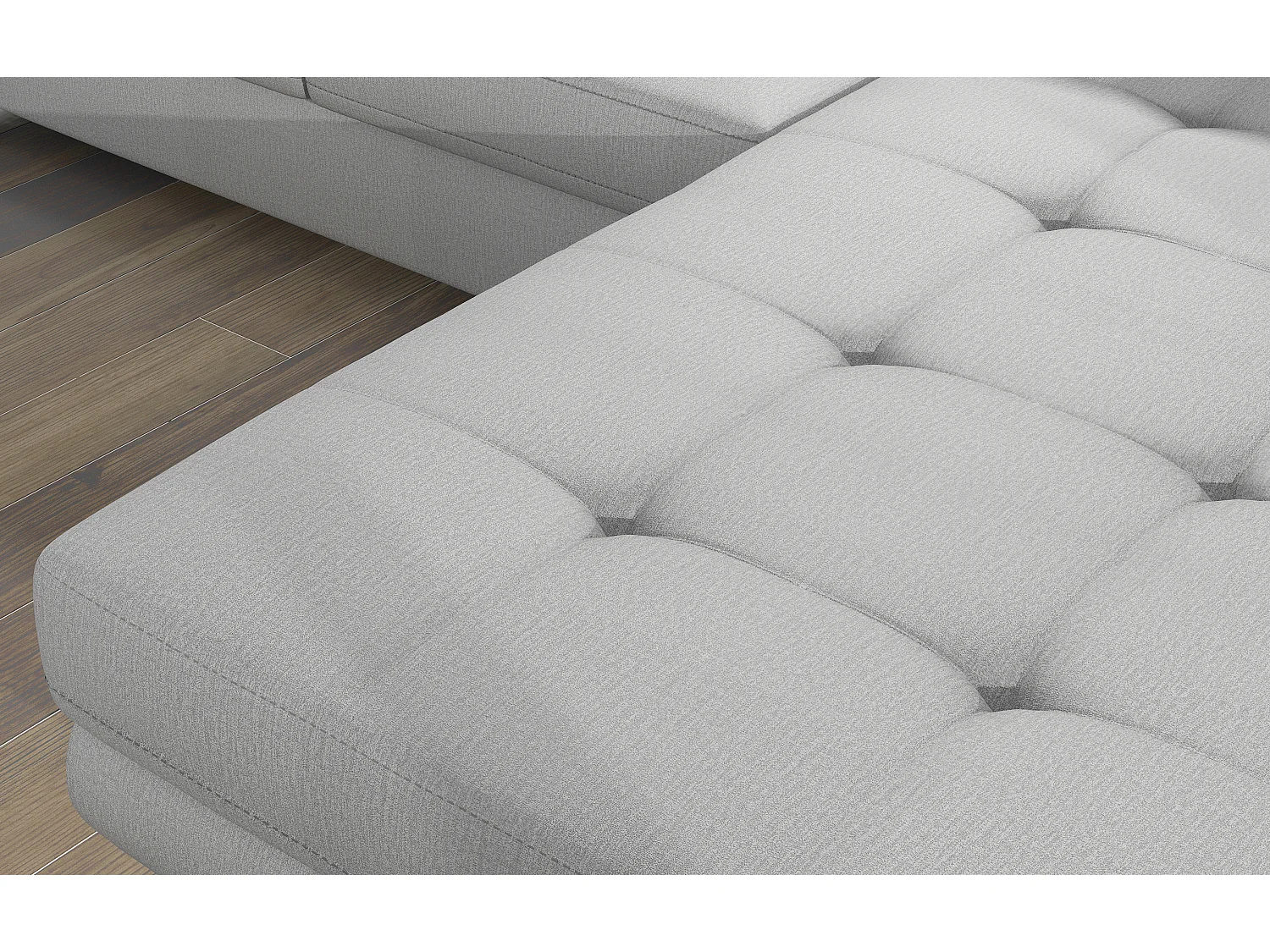 Canapé d'angle convertible velours appuis-tête réglables KALIZO - Coffre et pieds acier chromé-Gris clair-angle droit