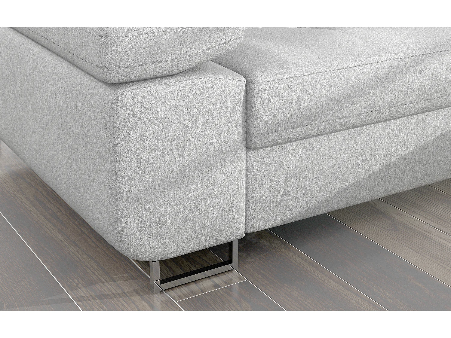 Canapé d'angle convertible velours appuis-tête réglables KALIZO - Coffre et pieds acier chromé-Gris clair-angle droit