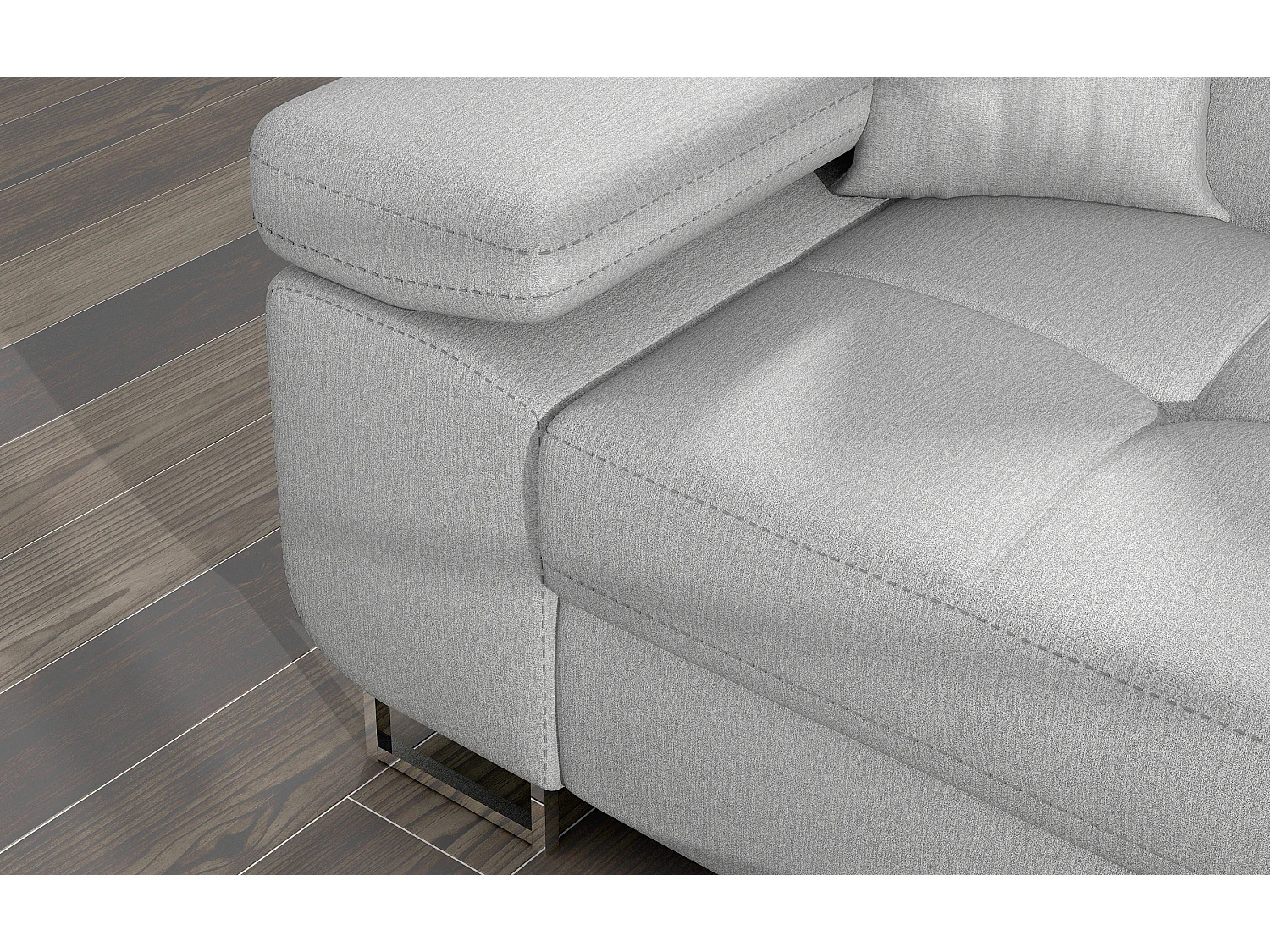 Canapé d'angle convertible velours appuis-tête réglables KALIZO - Coffre et pieds acier chromé-Gris clair-angle droit