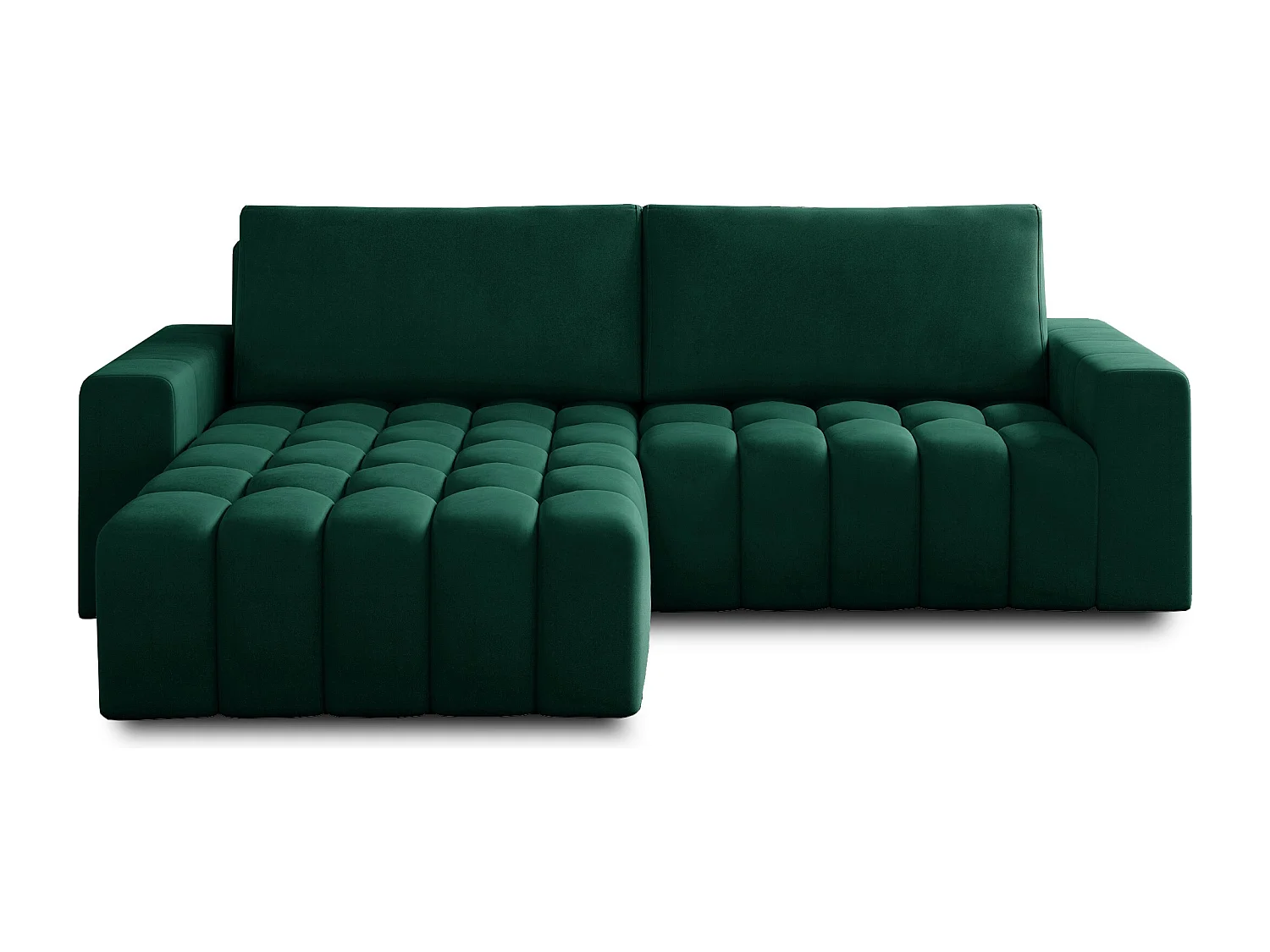 Canapé convertible design velours matelassé vert impérial angle gauche Bozen 250cm