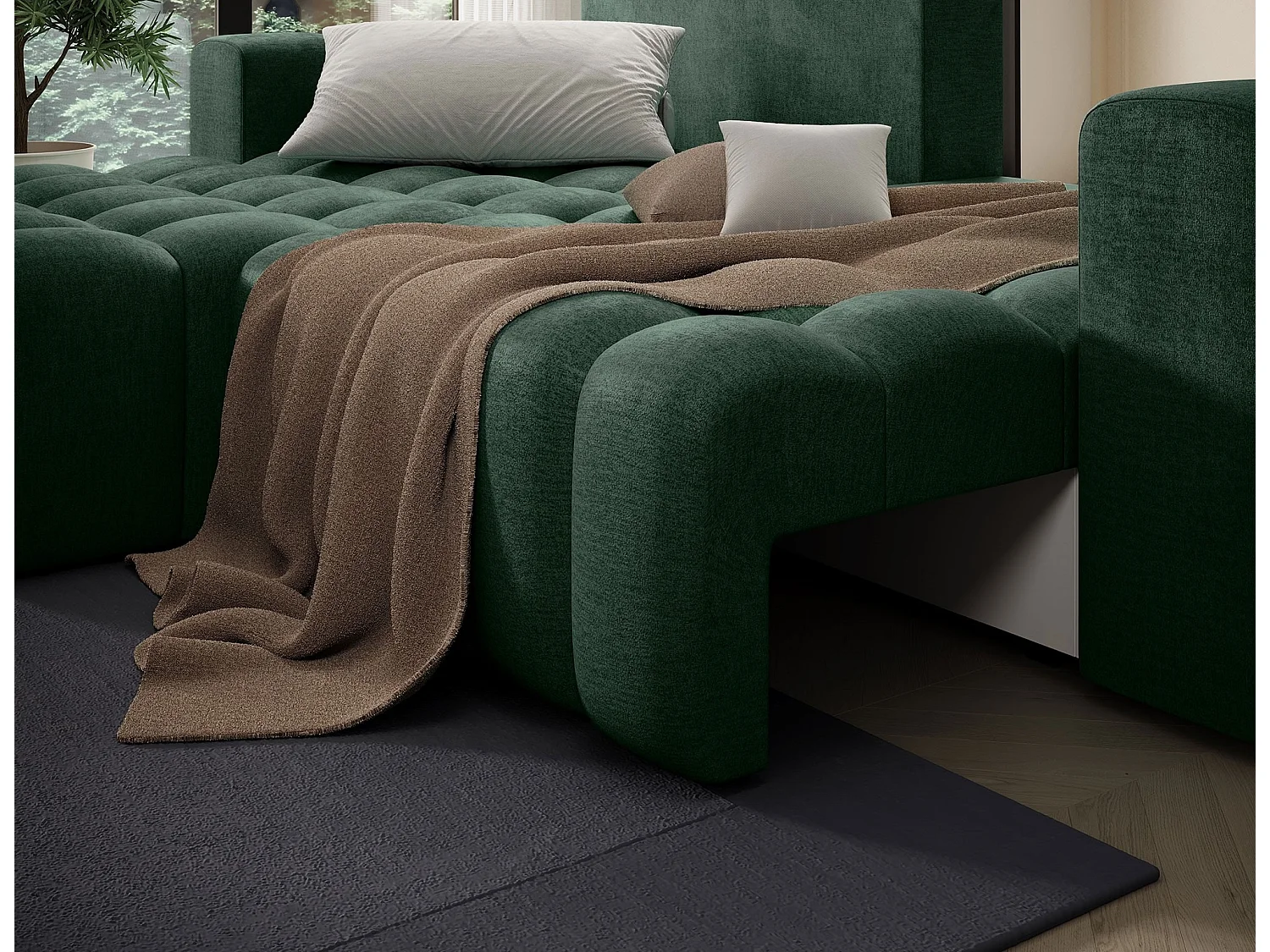 Canapé convertible design velours matelassé vert impérial angle gauche Bozen 250cm