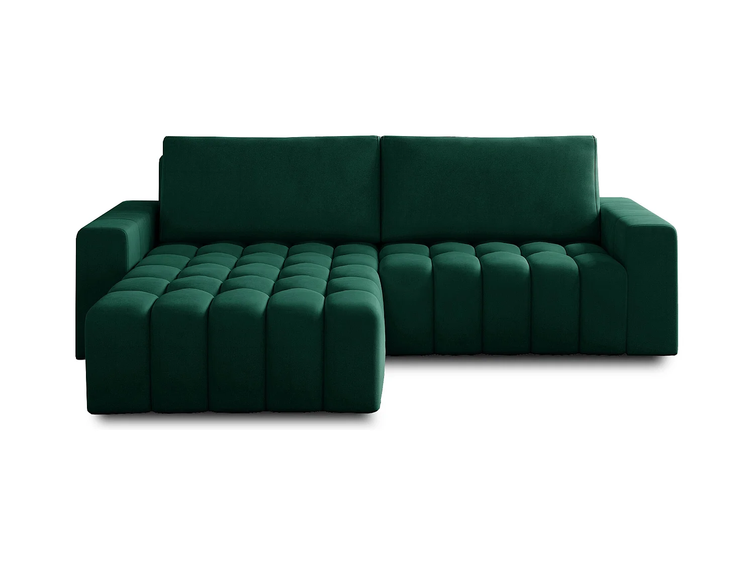 Canapé convertible design velours matelassé vert impérial angle gauche Bozen 250cm