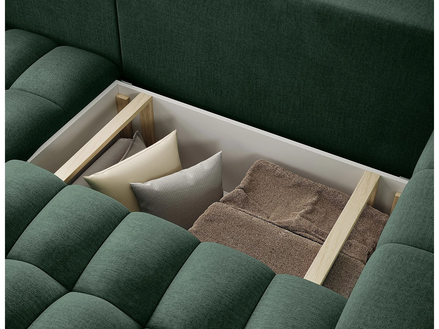 Canapé d’angle velours capitonné BOZEN – Convertible et rangement-Vert foncé-angle gauche