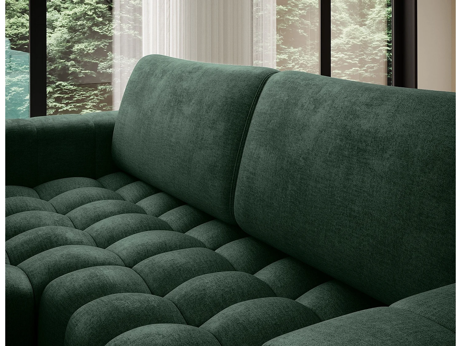 Canapé d’angle velours capitonné BOZEN – Convertible et rangement-Vert foncé-angle gauche