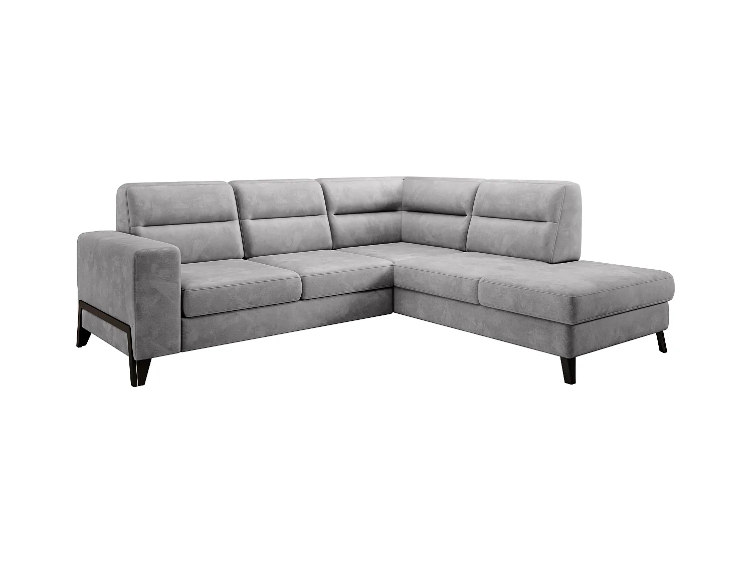 Canapé angle droit convertible tissu doux gris et pieds acier noir Kassidi 277cm