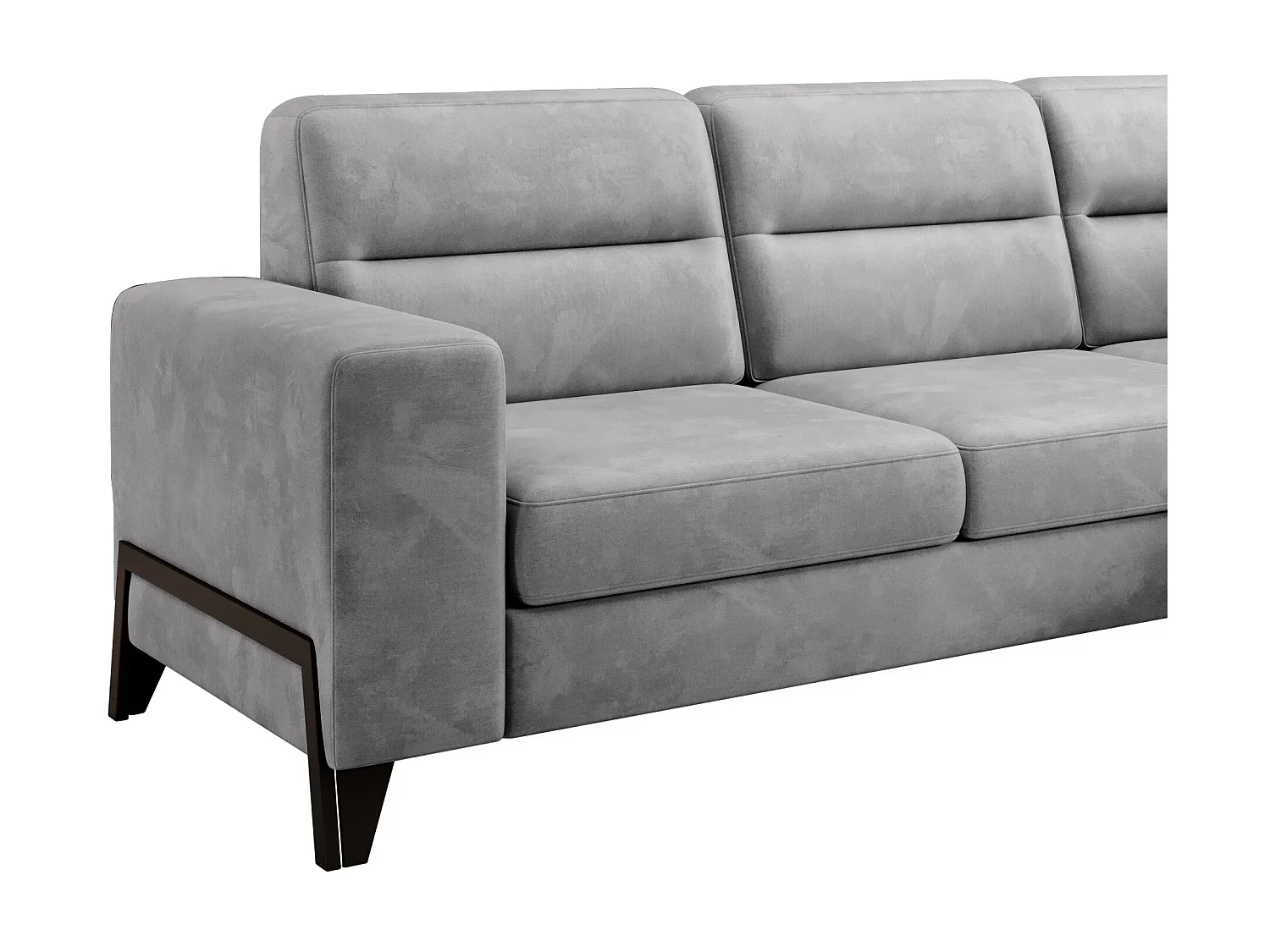 Canapé angle droit convertible tissu doux gris et pieds acier noir Kassidi 277cm