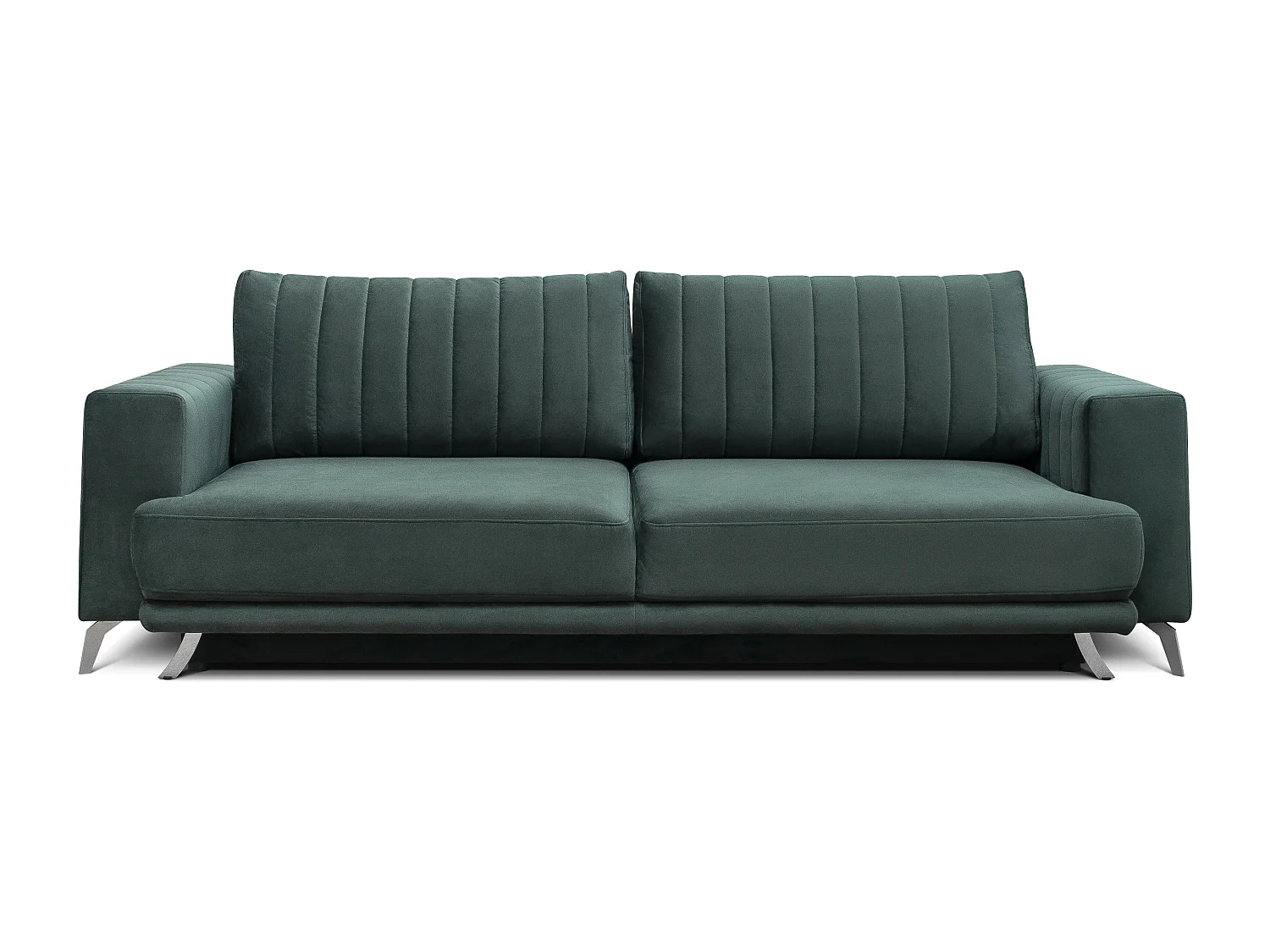 Designer 3/4-zits slaapbank in wit kunstleer en chroomstalen poten Eliza 250 cm