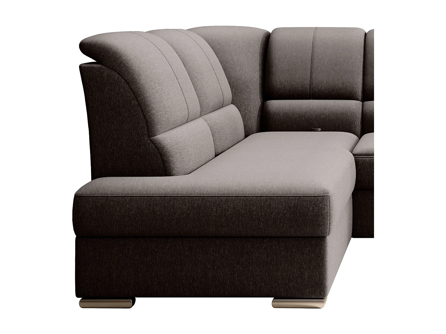 Canapé angle gauche convertible tissu marron et pieds acier chromé Zabor 270cm