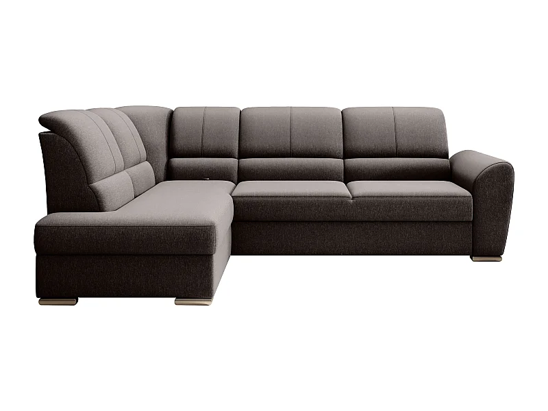 Canapé angle gauche convertible tissu marron et pieds acier chromé Zabor 270cm