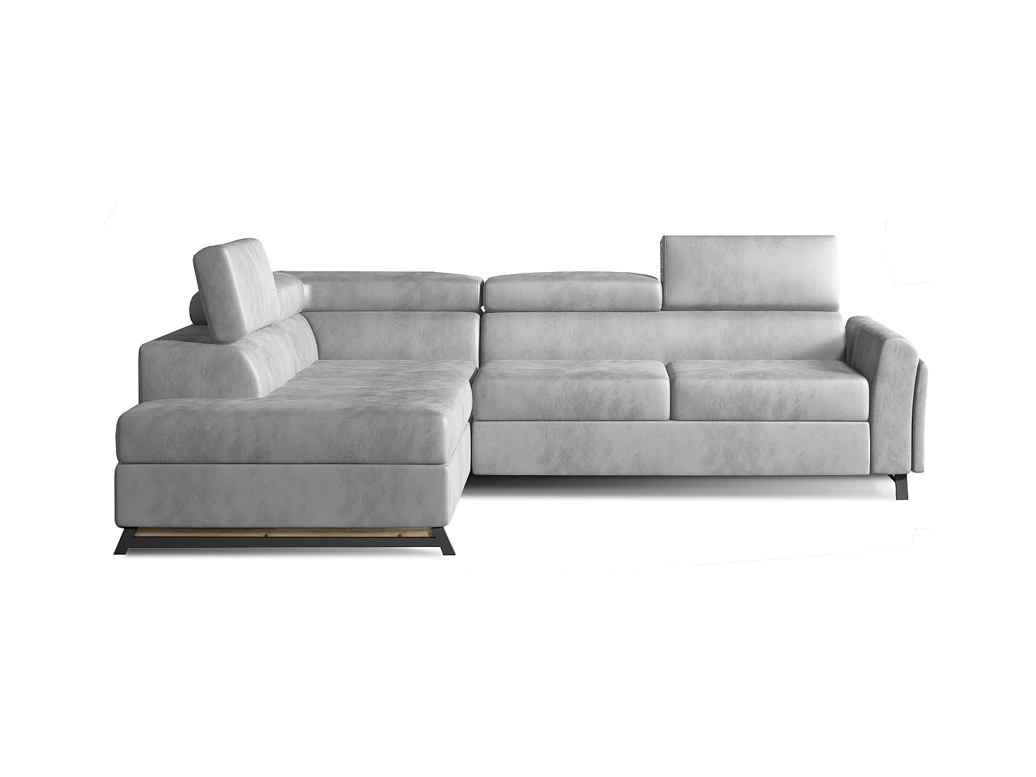 Canapé angle gauche convertible velours gris clair avec têtières réglables Nikos 265cm