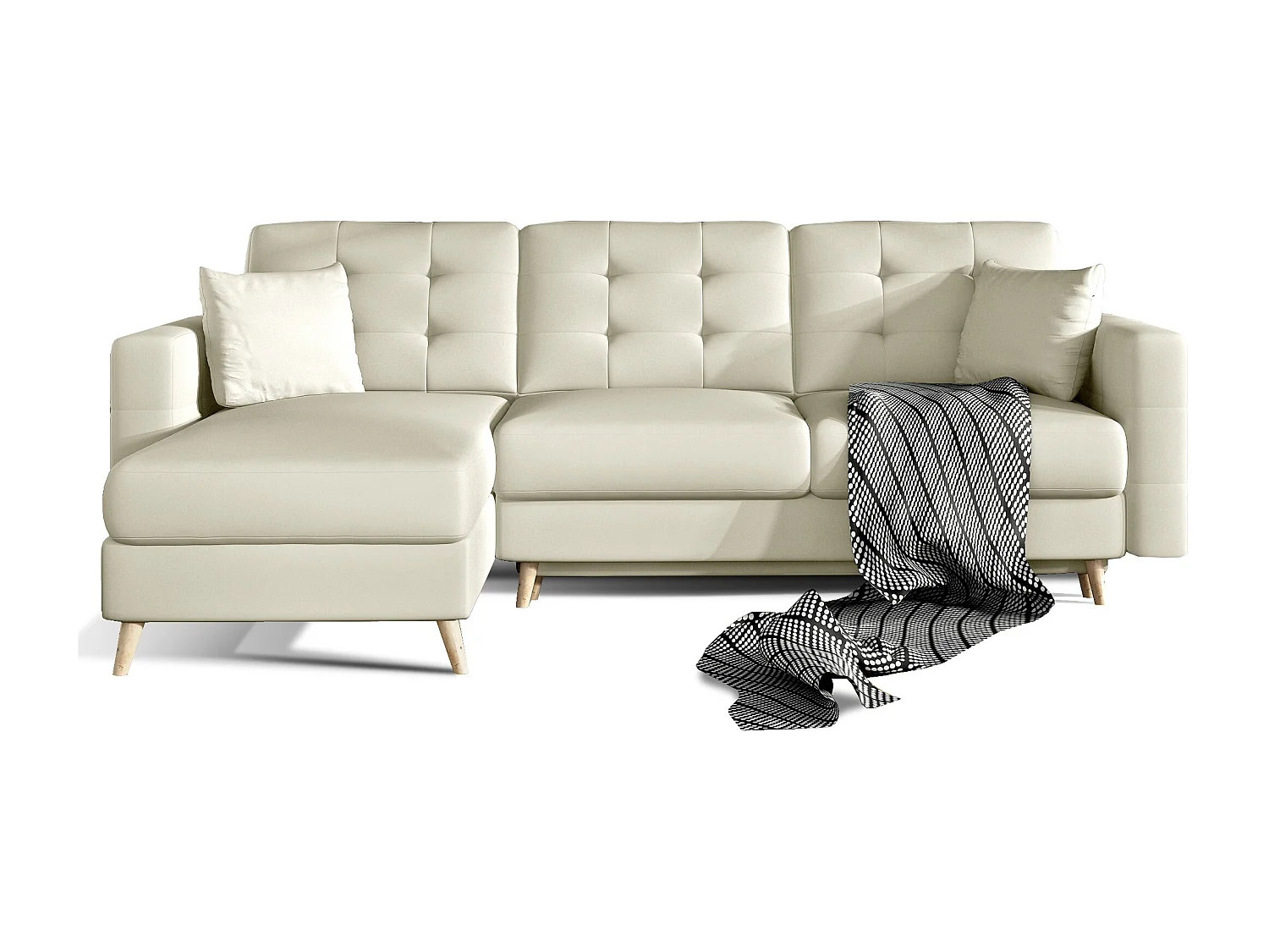 Canapé d'angle réversible et convertible simili cuir beige clair Anska 250cm