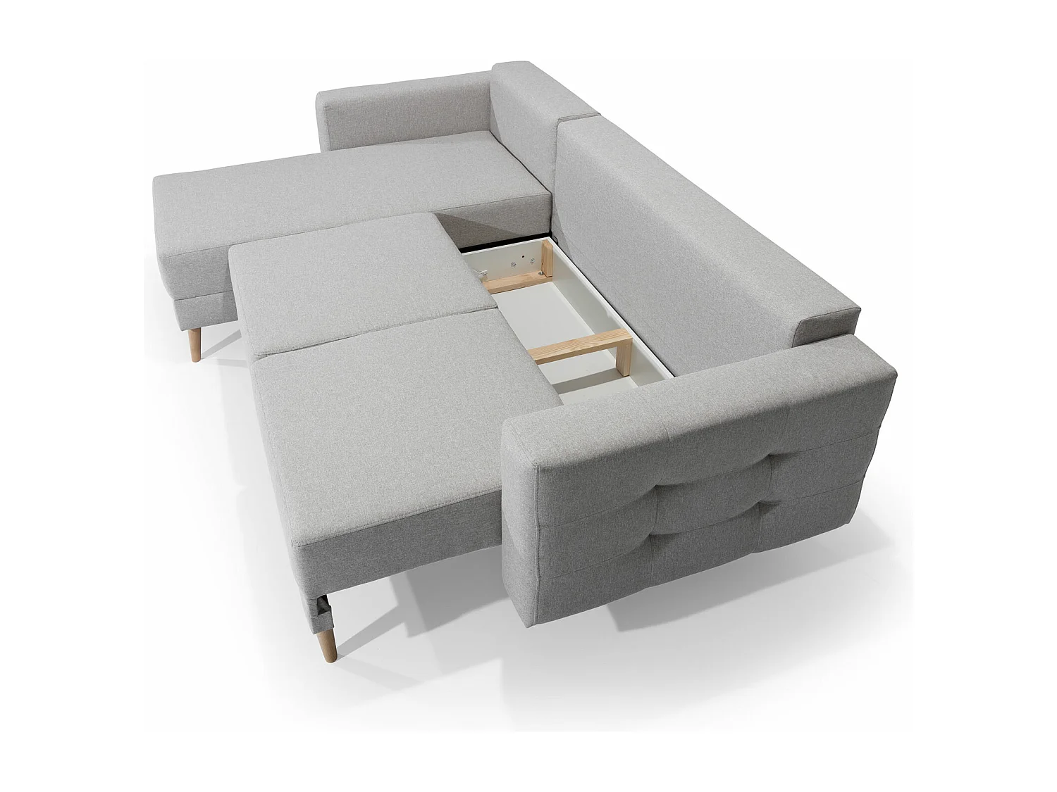 Canapé d'angle réversible et convertible simili cuir beige clair Anska 250cm