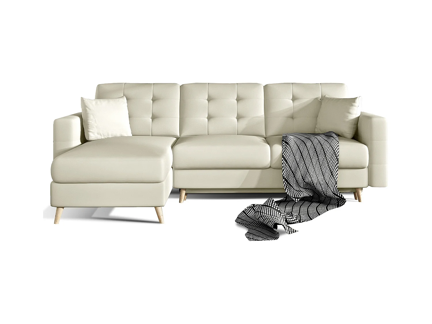 Canapé d'angle réversible et convertible simili cuir beige clair Anska 250cm