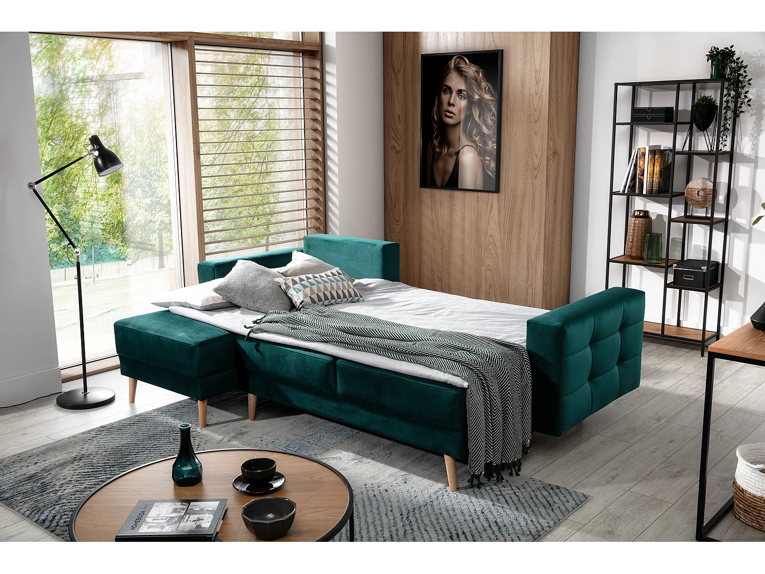 Canapé d'angle réversible et convertible simili cuir beige clair Anska 250cm