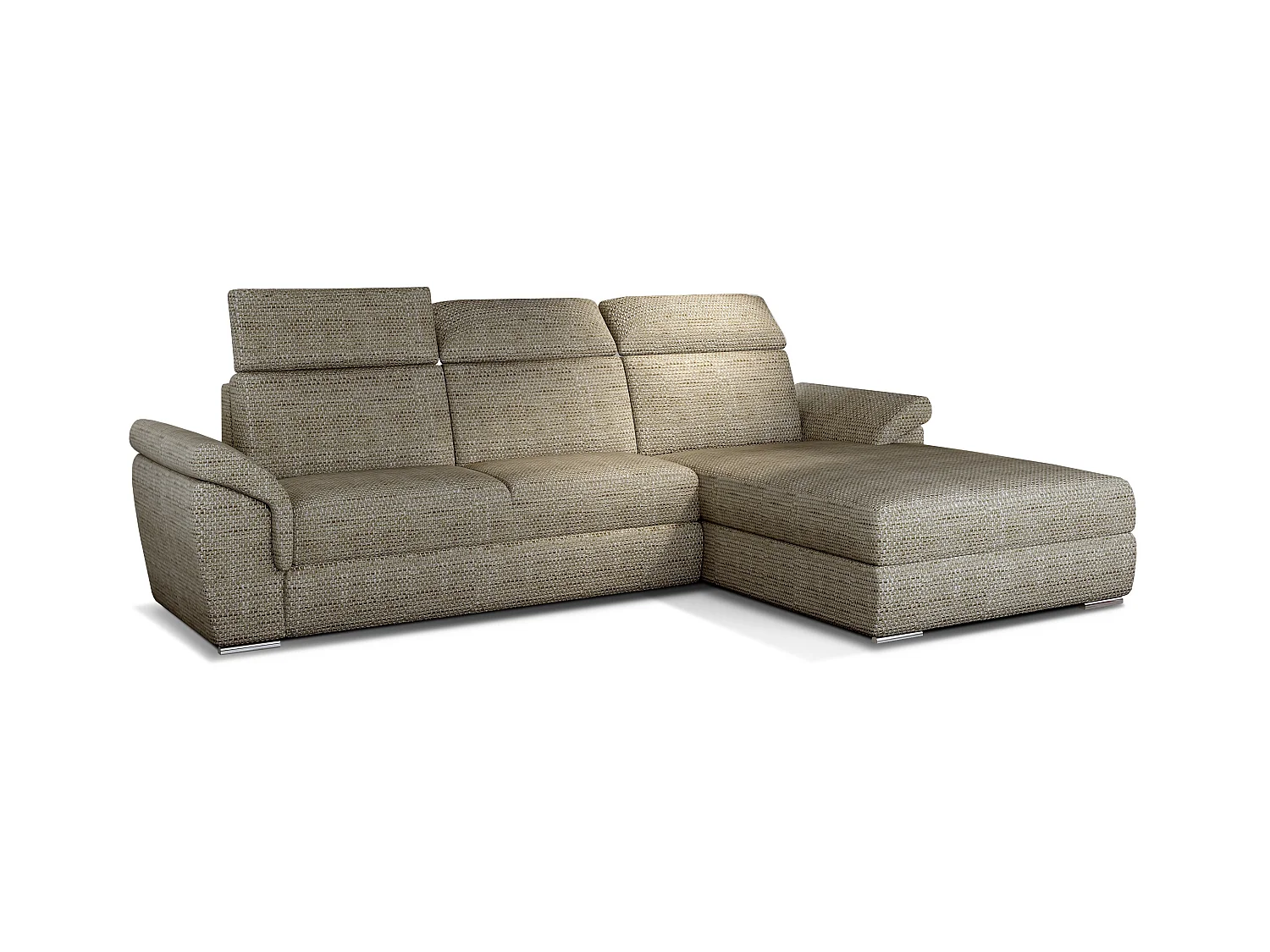 Canapé convertible d'angle droit tissu beige clair chiné têtières réglables Suzy 272cm