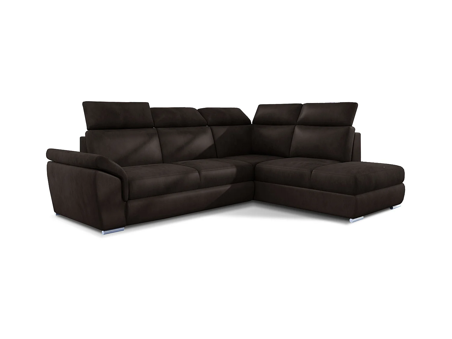 Canapé angle droit convertible velours marron avec appuis-tête réglables Kepita 260cm