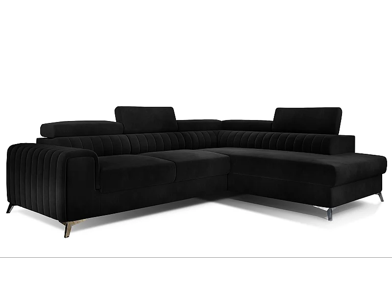 Canapé angle droit convertible avec appuis-tête réglables velours noir Lozan 275cm