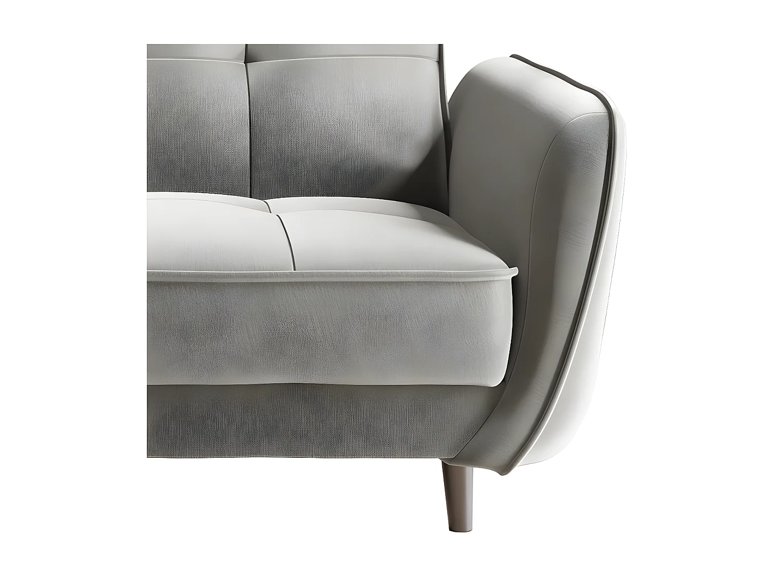 Canapé convertible 3 places tissu doux gris capitonné et pieds bois noir Bizza 220cm