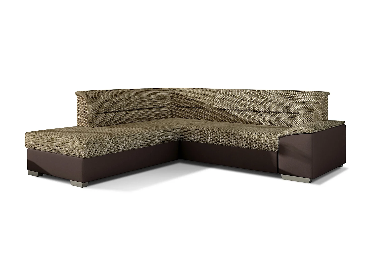 Canapé convertible angle gauche tissu beige chiné et simili marron Verza 270cm
