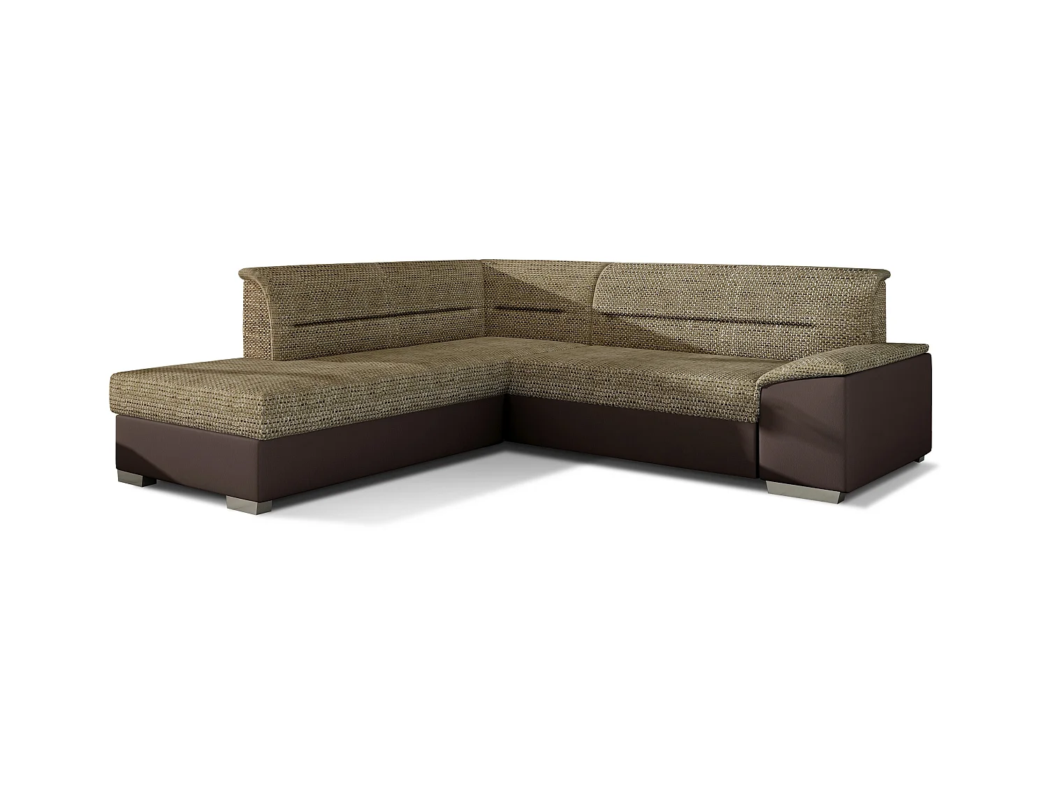 Canapé convertible angle gauche tissu beige chiné et simili marron Verza 270cm