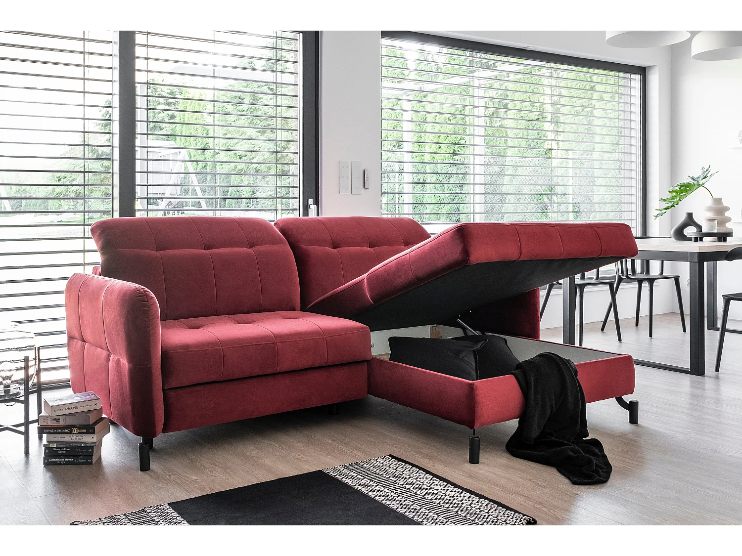 Canapé convertible velours matelassé taupe angle droit Lory 225cm