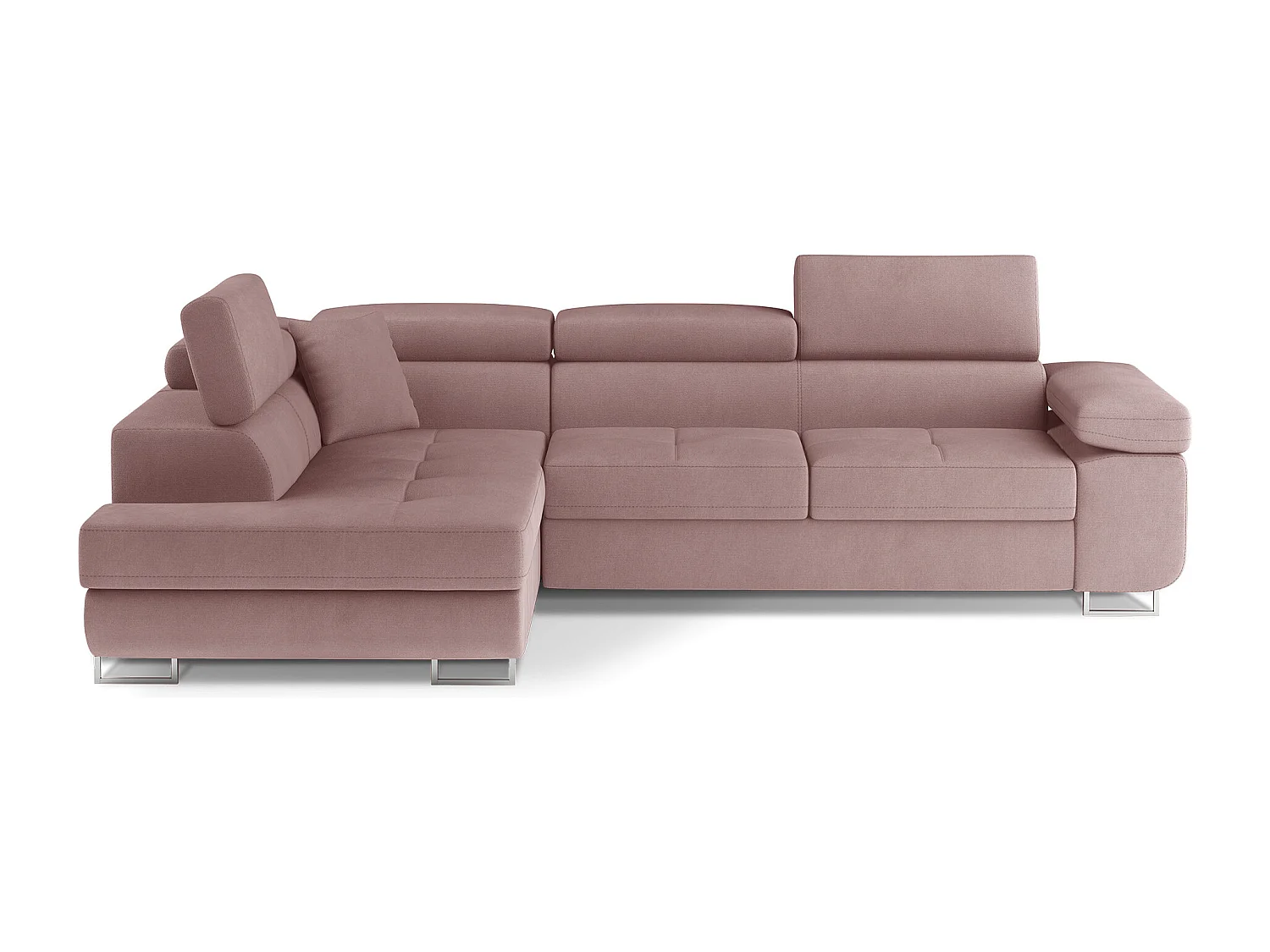 Fluwelen converteerbare hoekbank met opklapbare hoofdsteunen - Marka Collection-Kleur Lichtroze-linkerhoek