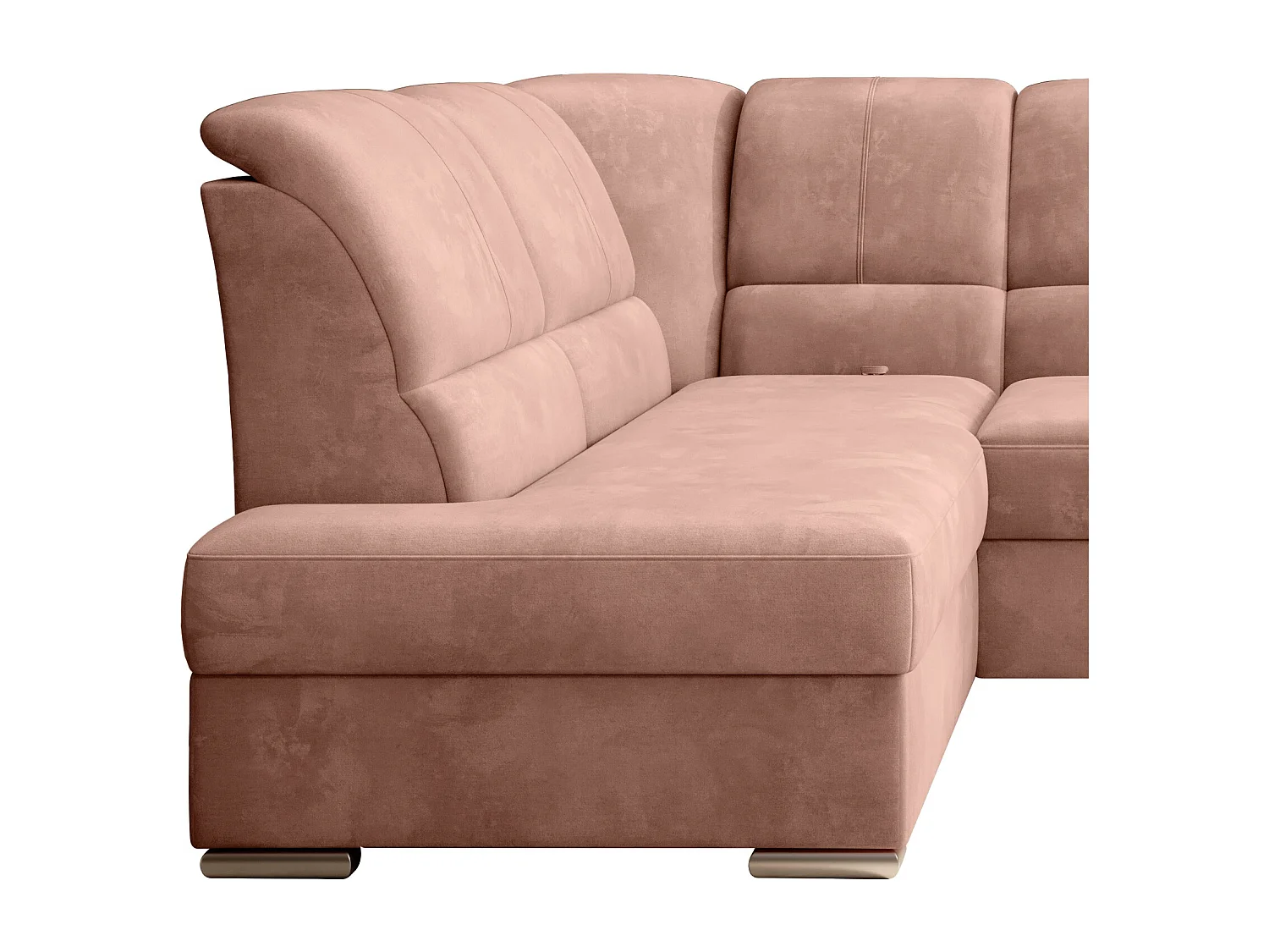 Canapé angle gauche convertible tissu doux rose et pieds acier chromé Zabor 270cm