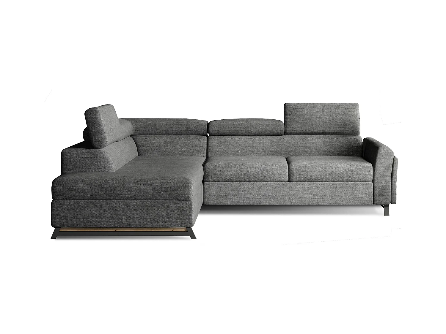 Canapé angle gauche convertible tissu gris foncé avec têtières réglables Nikos 265cm