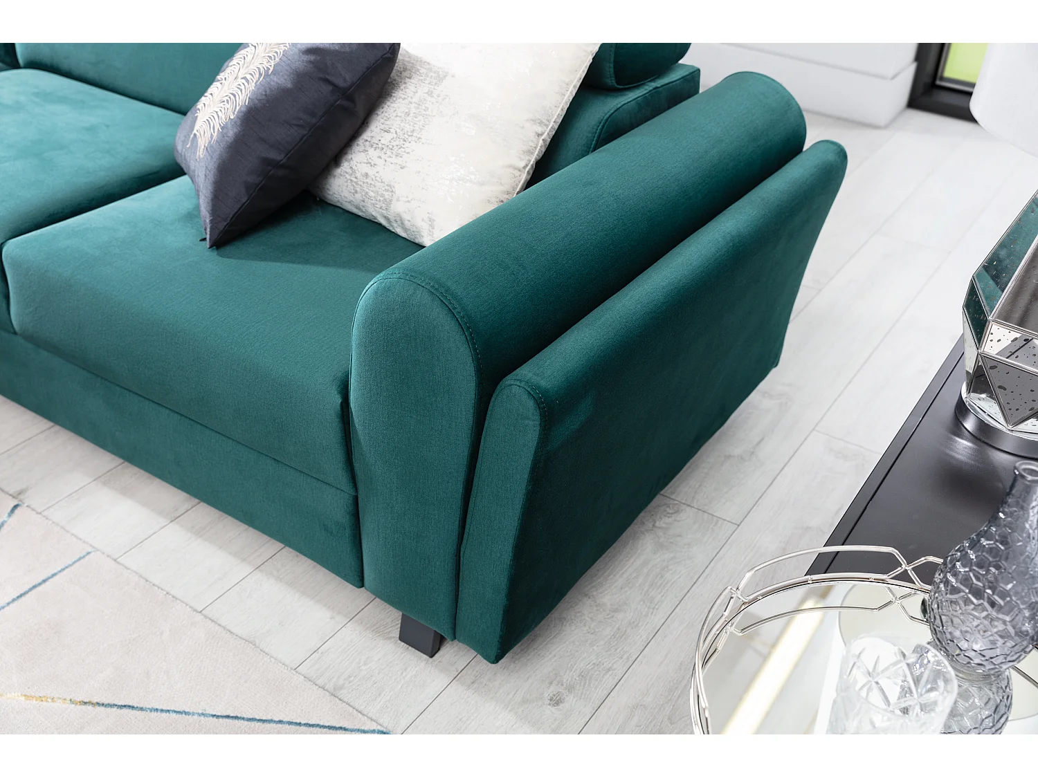 Canapé angle gauche convertible tissu gris foncé avec têtières réglables Nikos 265cm