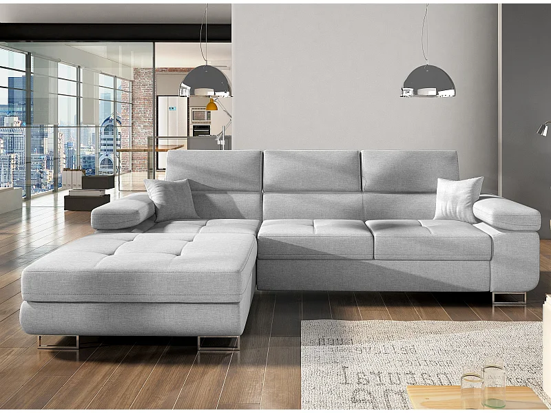 Canapé convertible d'angle gauche tissu gris clair avec rangement Wile 280cm