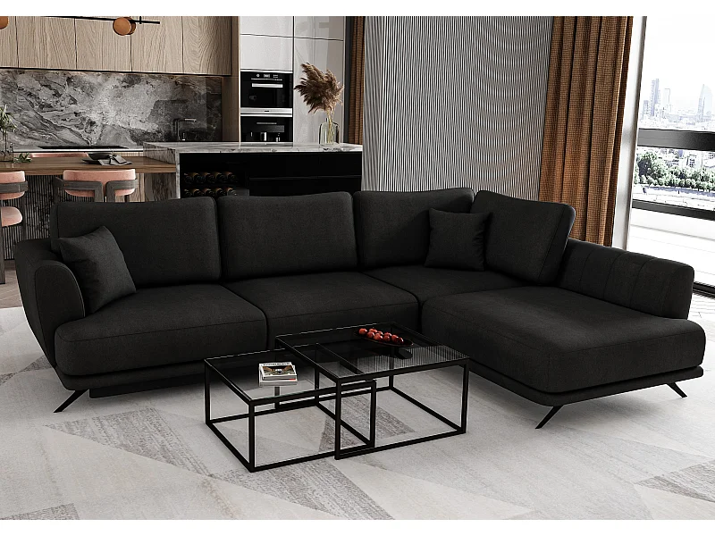 Canapé convertible angle droit velours noir Savary 280cm