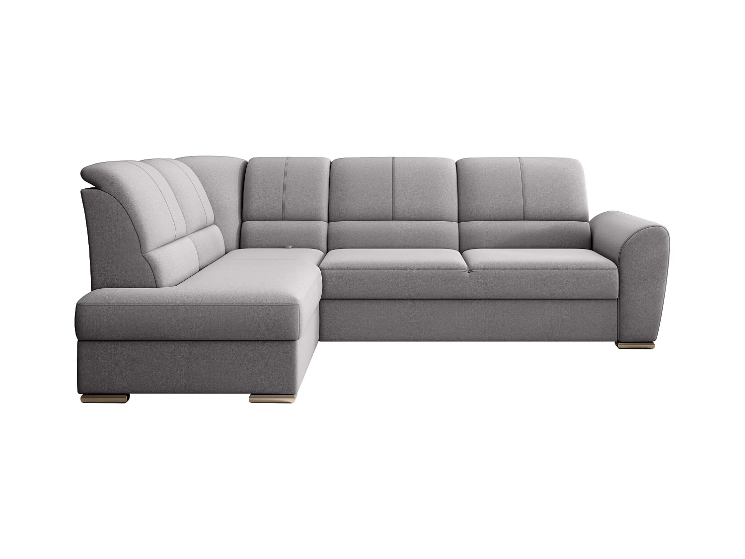 Canapé angle gauche convertible tissu gris clair et pieds acier chromé Zabor 270cm