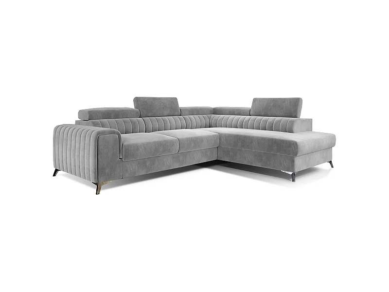 Canapé angle droit convertible avec appuis-tête réglables velours gris clair Lozan 275cm