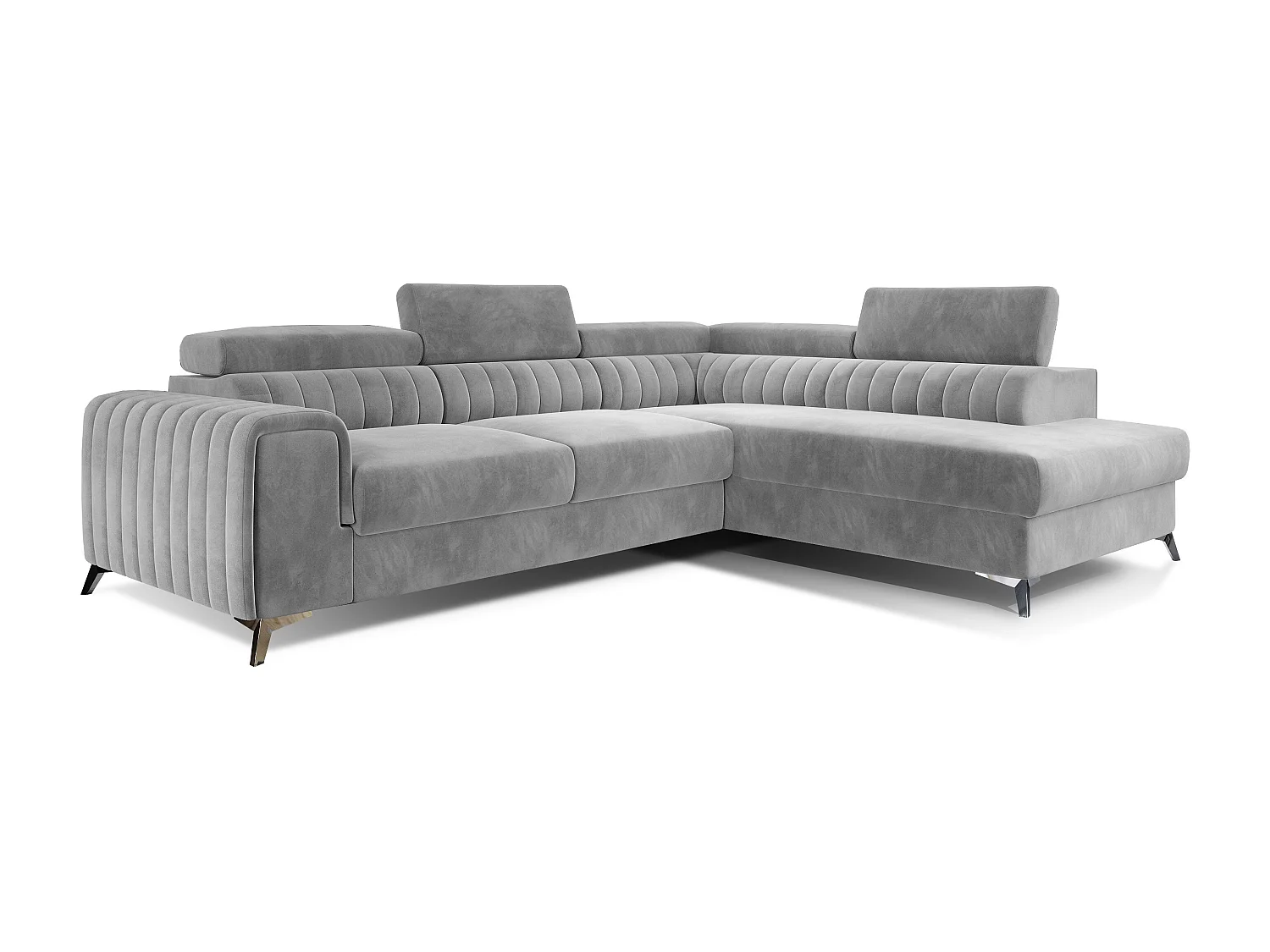 Canapé angle droit convertible avec appuis-tête réglables velours gris clair Lozan 275cm