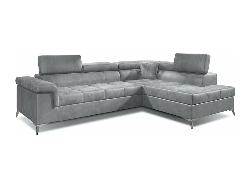 Canapé d'angle droit convertible velours gris clair Marido 275cm