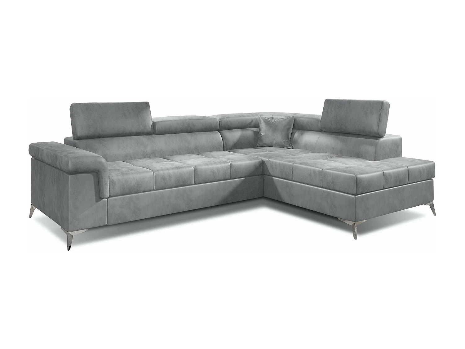 Canapé d'angle droit convertible velours gris clair Marido 275cm