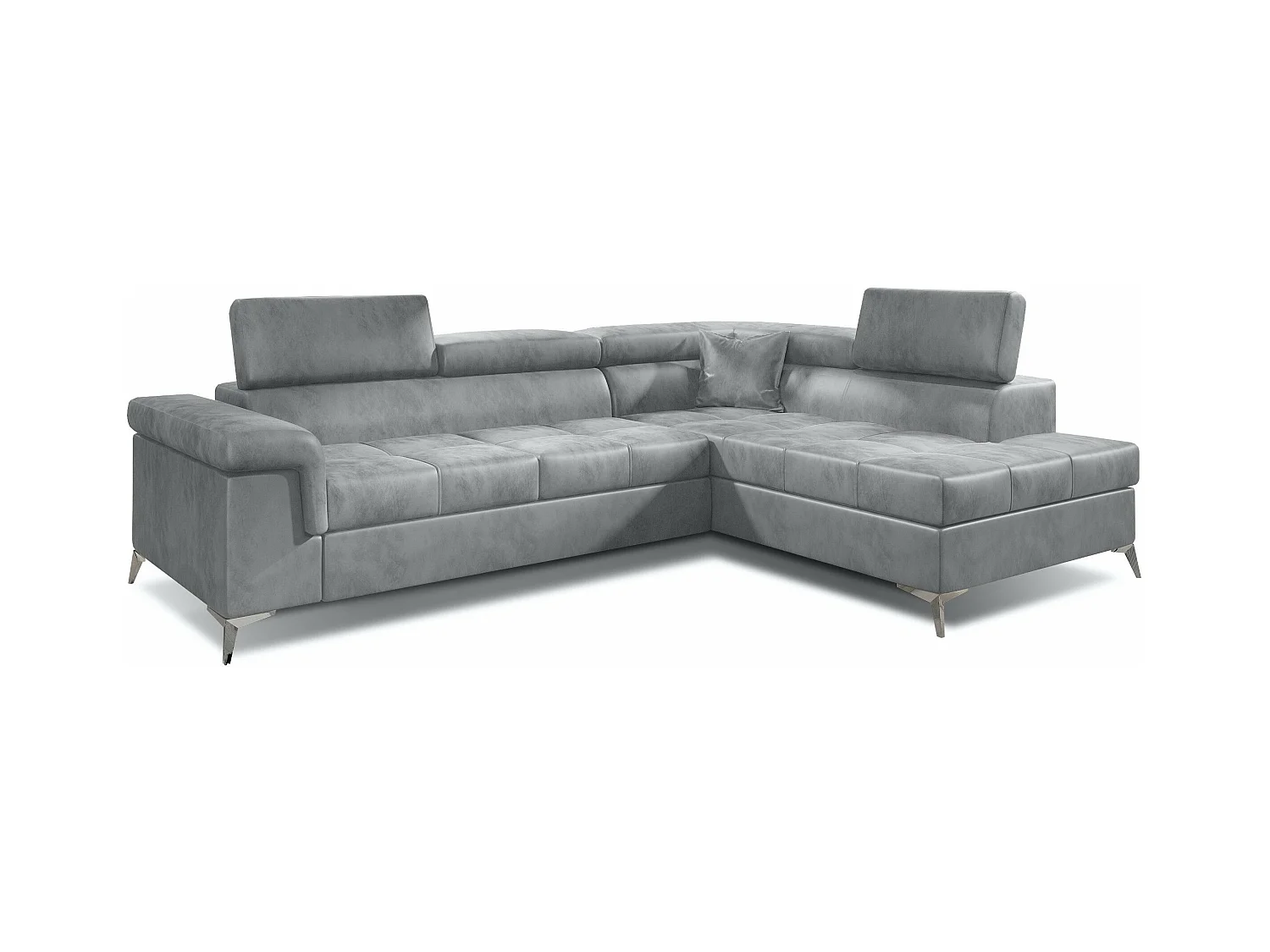 Canapé d'angle droit convertible velours gris clair Marido 275cm