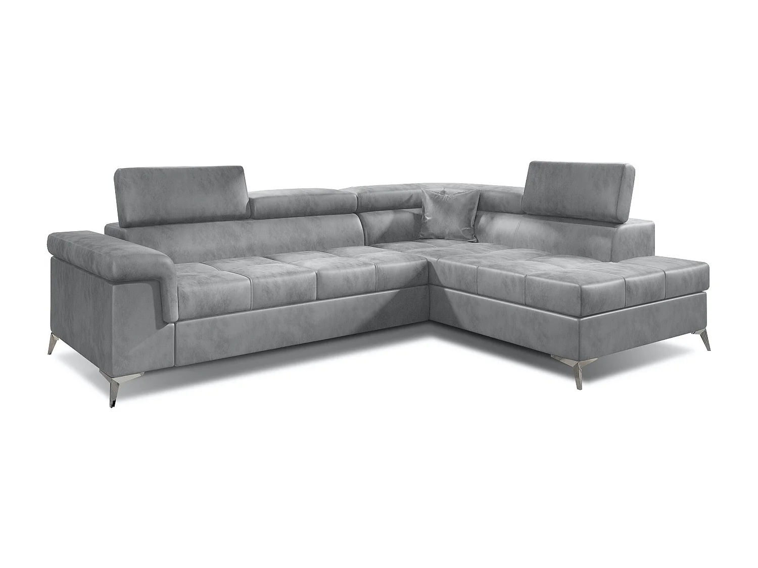 Canapé d'angle convertible velours MARIDO - Coffre et appuis-tête réglables-Gris clair-angle droit