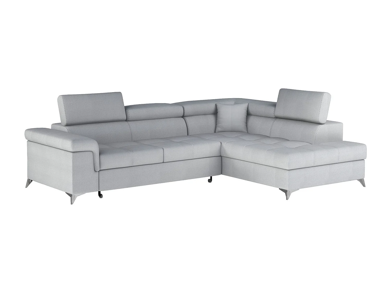 Canapé d'angle convertible velours MARIDO - Coffre et appuis-tête réglables-Gris clair-angle droit